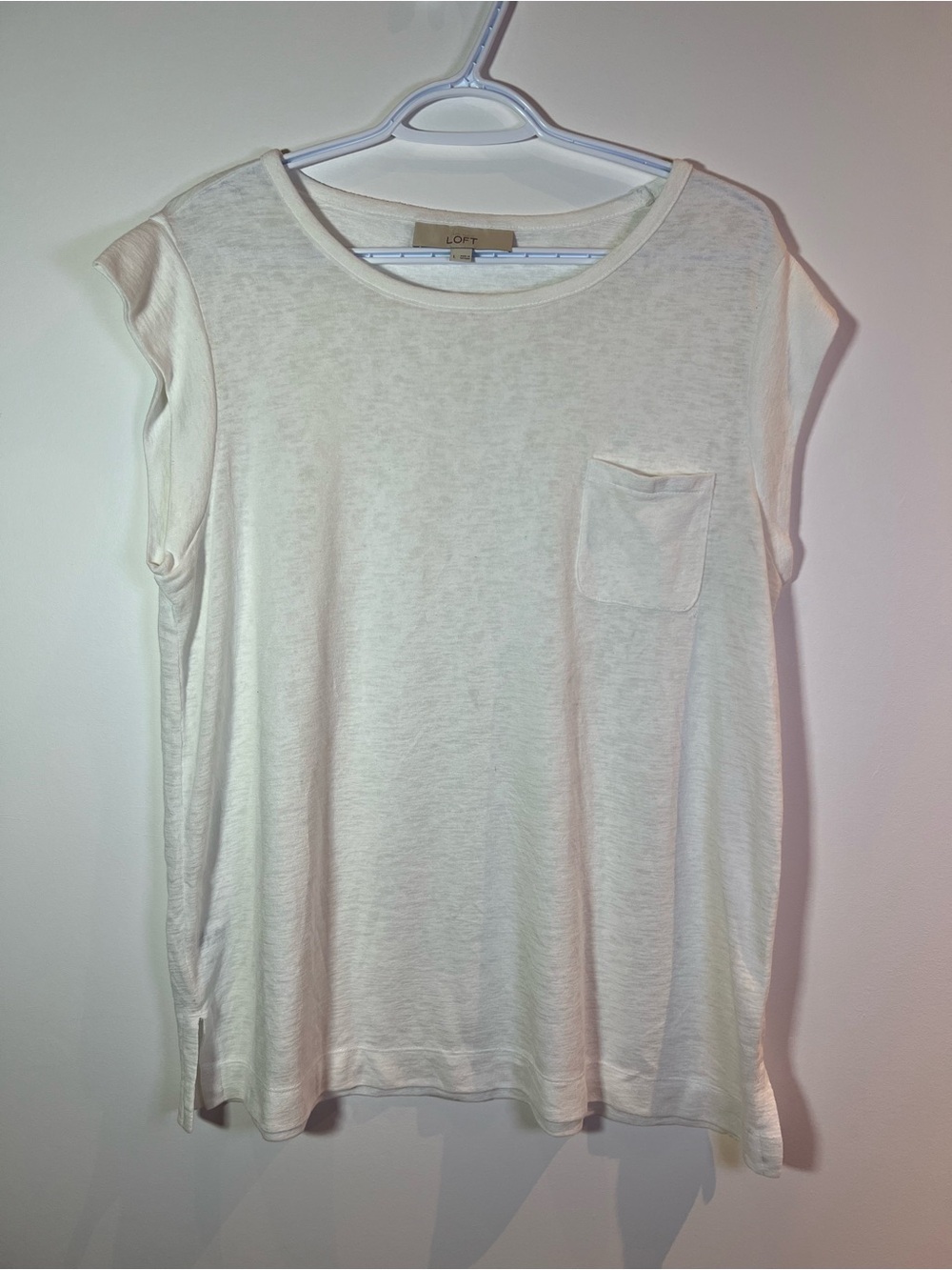 LOFT Women's Large White Semi-Sheer Minimalist Pocket Short Sleeve Tee
